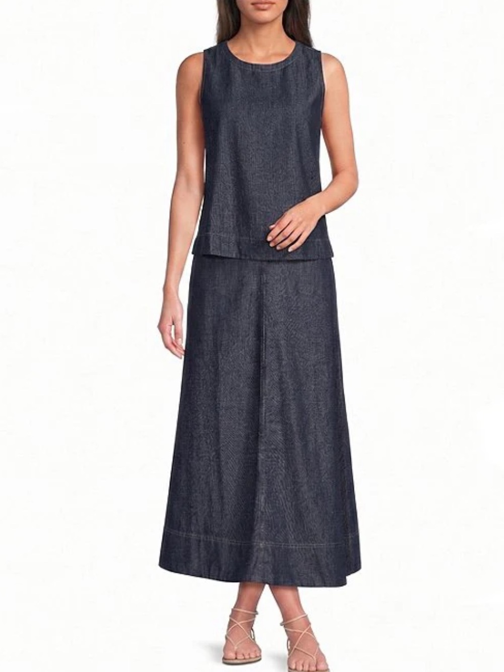 Eileen Fisher Organic Cotton Denim Maxi Full Skirt in Deep Blue Medium - Picture 8 of 11